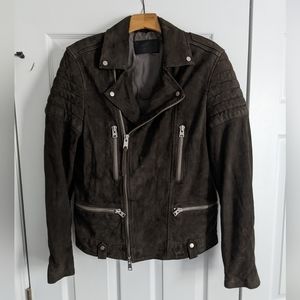 AllSaints Circuit Slate Grey Suede Leather Jacket